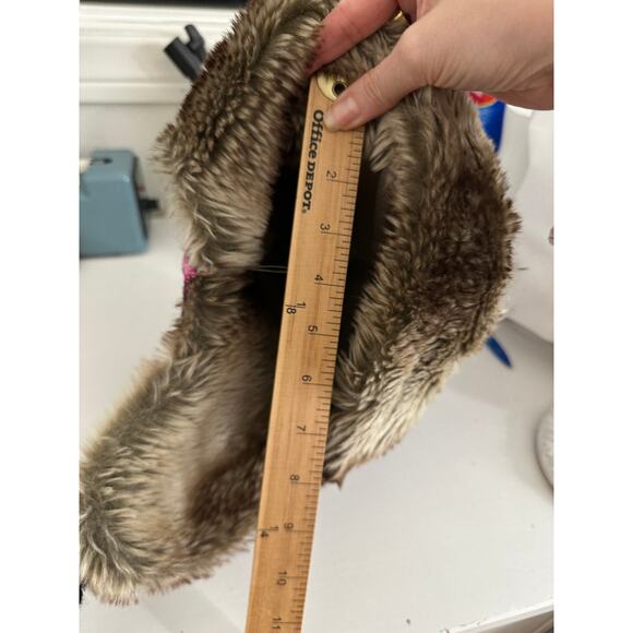 Billabong Pink Black Blue Knit with Faux Fur Trapper Hat OS - Picture 16 of 16